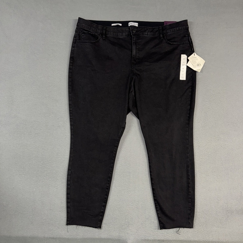 Ava Viv Jeans Womens 24 Plus Black Mid Rise Skinny Ankle Stretch Preppy NWT